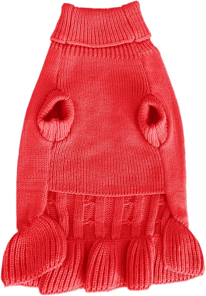 CHBORCHICEN Small Dog Sweaters Knitted Pet Cat Warm Dog Sweatshirt Winter Clothes Kitten Puppy Sweater (S, Dress-Red)