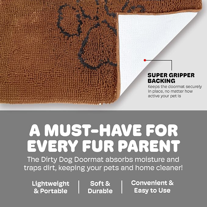 Dog Gone Smart Dirty Dog Doormat - Brown, 23 x 16 Inches | Fast Drying Rug with Super Gripper Backing for Clean Floors - Absorbent Microfiber & Machine Washable Mat for Muddy Paws