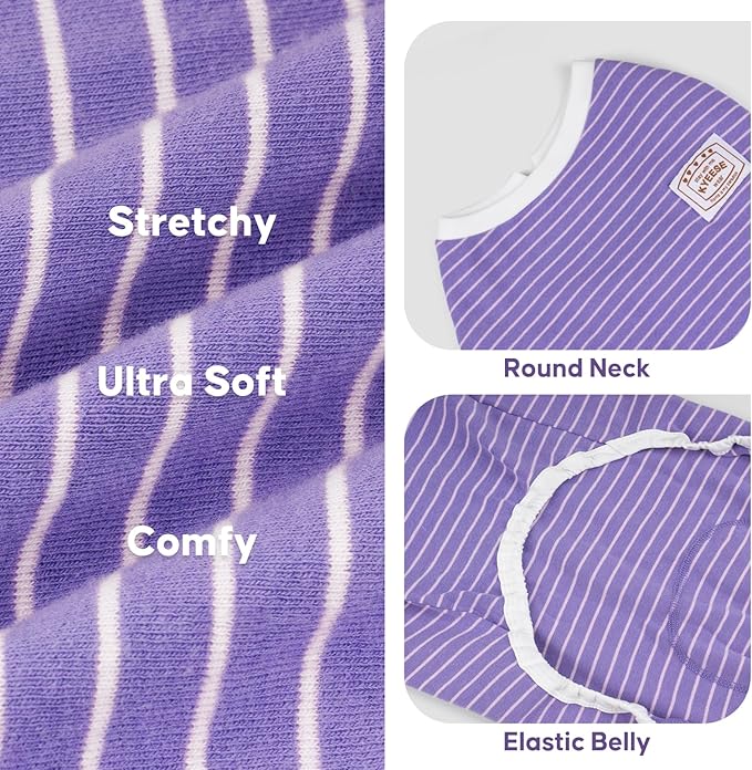 KYEESE Dog Pajamas Stretchable 4 Legs Doggie Jammies Striped Jumpsuit Lightweight Onesie Puppy Pajamas Cozy Outfit Comfortable Dog Clothes Hair Shedding Cover Pet Sleepwear,Purple Striped, Medium