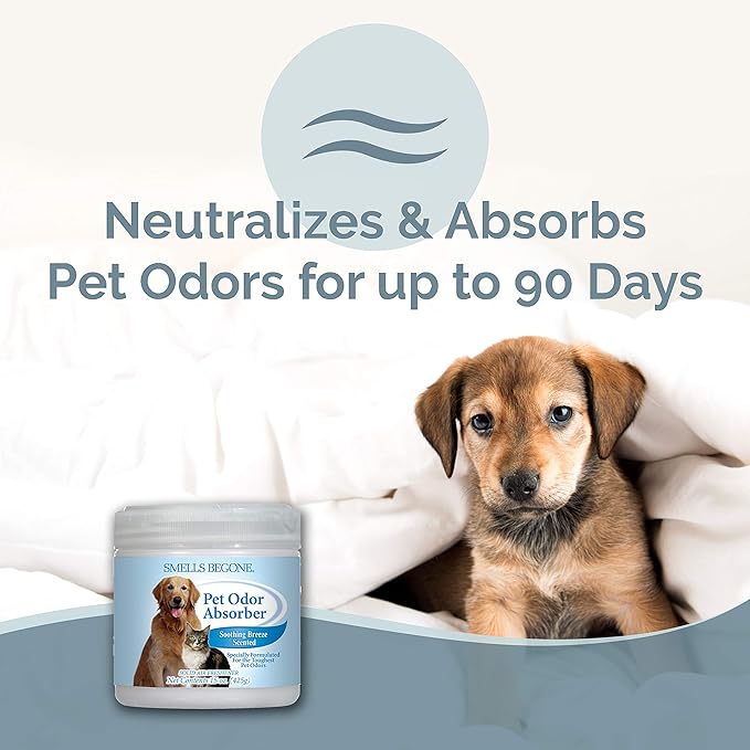 SMELLS BEGONE 15oz Gel Pet Odor Eliminator - Absorb & Remove Strong Odors from Pets, Cat Litter, Dog Poop, Urine Smells - Eliminate Whole Home Odors with Essential Oils (Soothing Breeze, 2-Pack)