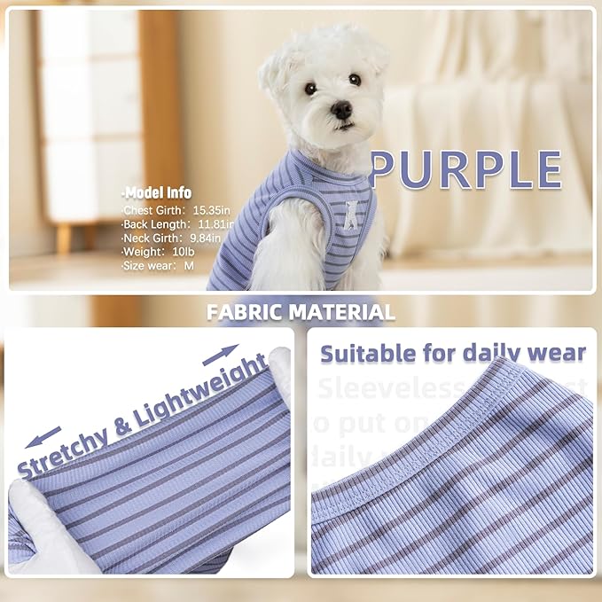 Koneseve Dog Shirt 2 Pack Breathable Sleeveless Vest, Stretchy & Soft, Purple & Vivid Green Size 5XL