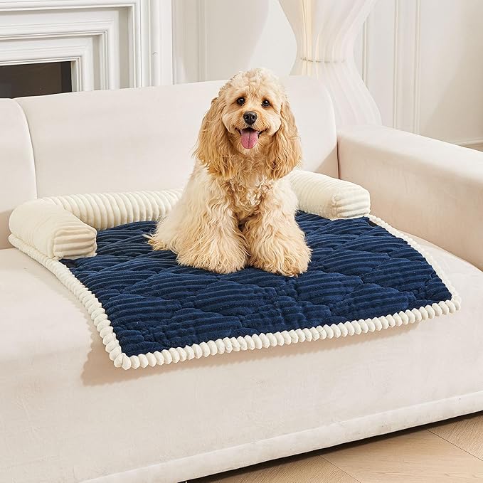 HAOMAIJIA Dog Couch Bed for Small Dogs, Non Slip Pet Couch Covers for Sofa Thick Soft Washable Dog Couch Cover Protector All Seasons Universal Dogs and Cats Bed Mat (Navy Blue, Small)