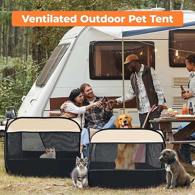 2-in-1 Pop Up Puppy Playpen, Detachable into 2 Separate Pens with Additional Doors, Assembly-Free Portable Cat Dog Crates Pet Pen Tent Kennel Kitten Enclosure Cage Indoor Outdoor Foldable Condo(L)