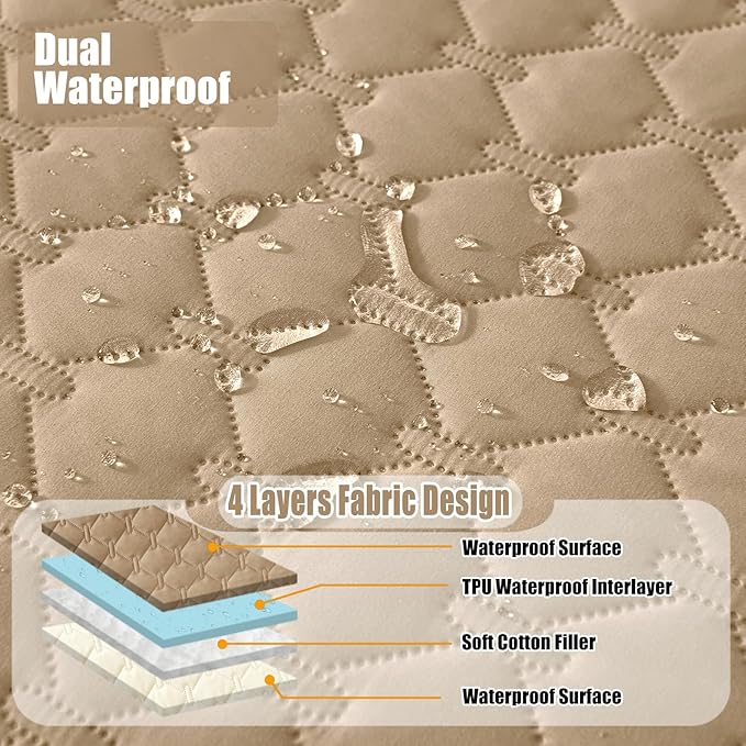 Smiry Waterproof Dog Bed Cover Blanket, Soft Reversible Pet Blanket, Washable Leakproof Cats Dogs Couch Cover for Sofa, Couch, Furniture, Plaid (82x82 Inch, Camel/Beige)