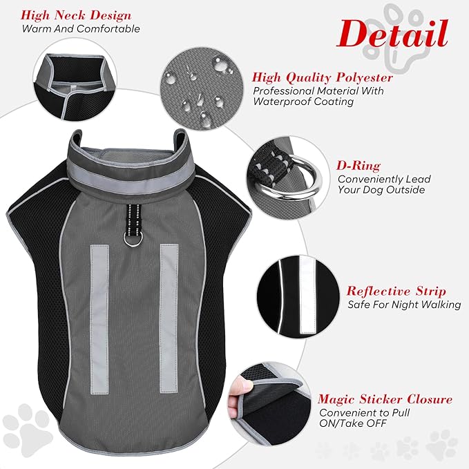 Small Dog Coat, Warm Dog Winter Jacket, Reflective Pet Jacket with Fleece Lined, Pet Clothes for Small Medium Dogs (Gray, S)