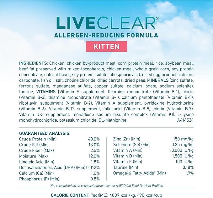 Purine ONE LiveClear Allergen-Reducing Dry Kitten Food Formula with Real Chicken As The Number One Ingredient - 2.8 lb. Bag