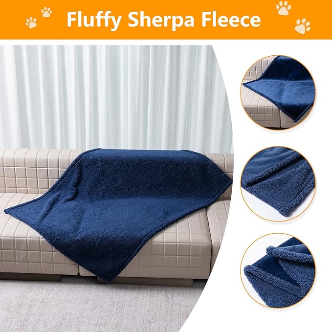 Maidewow Dark Blanket for Dogs on Couch Blue Pets Blankets Reversible Fluffy Pet Bed Cover Puppy Blankets Mats Leakproof Sofa Couch Washable Cover Cat Doggie Blanket for Warm-Navy Blue,XL