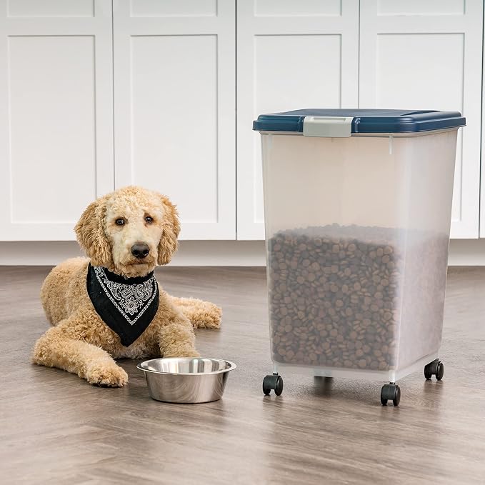 IRIS USA Dog Food Storage Container, Up to 54 lbs, Navy, Made in USA