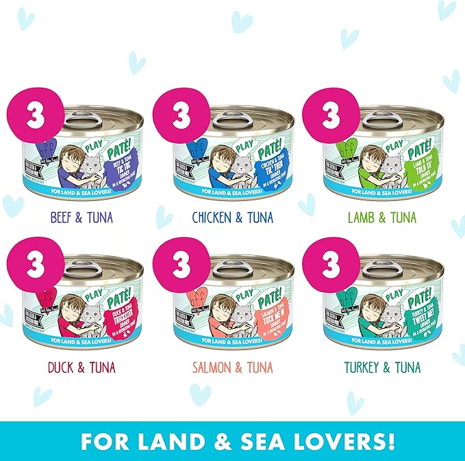 Weruva B.F.F. Play - Best Feline Friend Paté Lovers, Aw Yeah!, Play Paté Buffet Variety Pack, 2.8oz Can (Pack of 18)