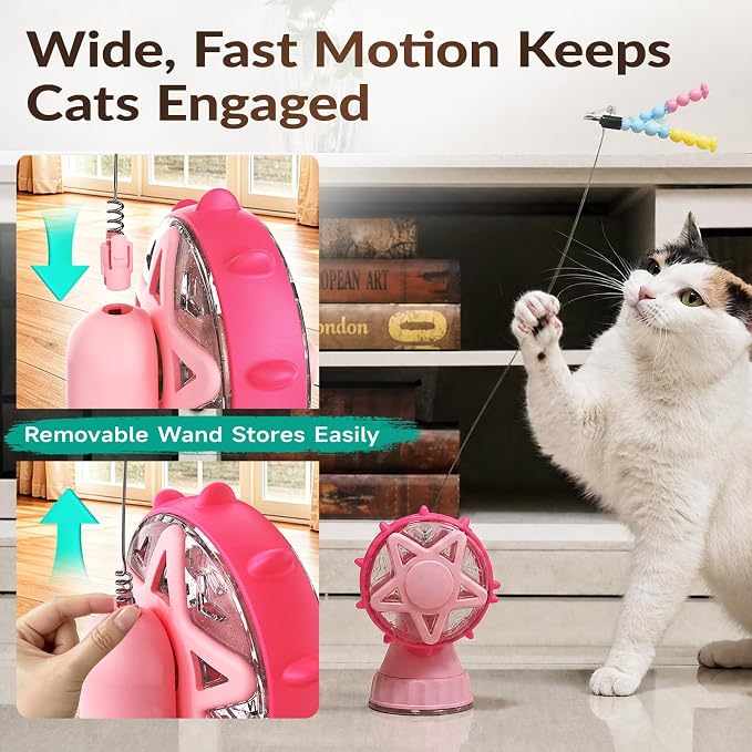 HCY&WLD 2-in-1 Cat Toys Food Dispenser & Teaser Interactive Toys (Pink) | Multi-Play Puzzle Toy For Indoor Cats, Kitten Slow Feeder, Adjustable Treat Dispensing, Mental Stimulation, Boredom Buster