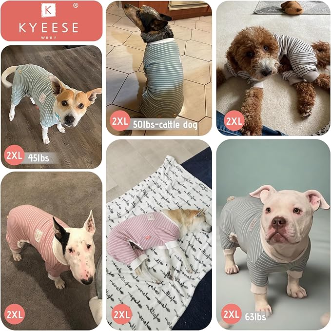KYEESE Dog Pajamas, Striped Pet PJS Lightweight Doggie Jammies, 4 Legs Outfit Soft Dog Pajamas, Cozy Pet Clothes Onesie, Comfortable PJS for Large Dogs, Green Striped, 3XL