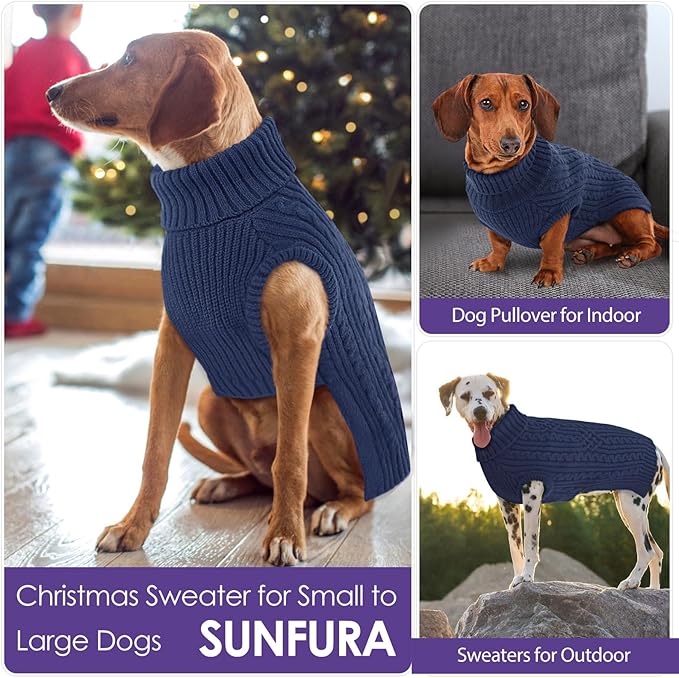 SUNFURA XL Dog Sweater, Warm Dog Sweaters for Large Dogs Boy Girl, Doggy Xmas Pullover Clothes for Fall Winter, Solid Color Pet Knitted Knitwear for Pitbull, Labrador Retriever, Bluish Grey X-Large