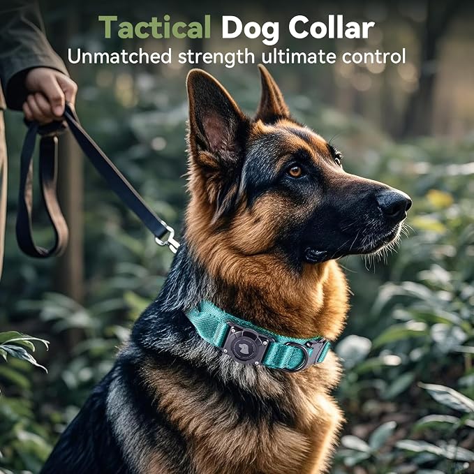 2026 Upgrade Waterproof Tactical AirTag Dog Collar, Built in AirTag Holder | Comfortable Control Handle, Quick Release Metal Buckle, Durable 1000D Nylon, For Medium to Large Dogs, Blue, M