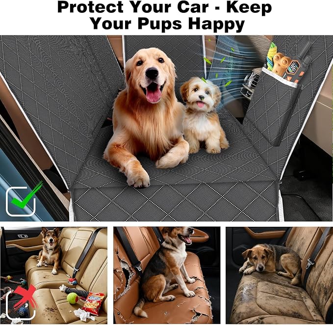 PetJoy Dog Car Seat Cover – 600D Heavy Duty Waterproof & Scratch-Resistant, Non-Slip Rear Seat Protector for Dogs, Fits SUVs, Trucks, Cars