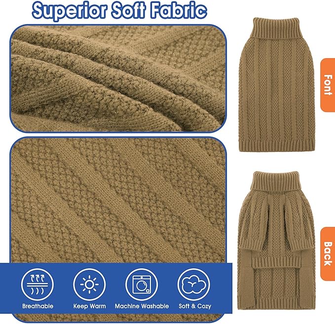 Queenmore XSmall Dog Sweater, Soft Knitted Dogs Sweater Christmas Clothing, Turtleneck Pullover Puppy Sweaters for Dogs, Cozy Pet Knitwear for Teacup, Chihuahua (Brown, XS)