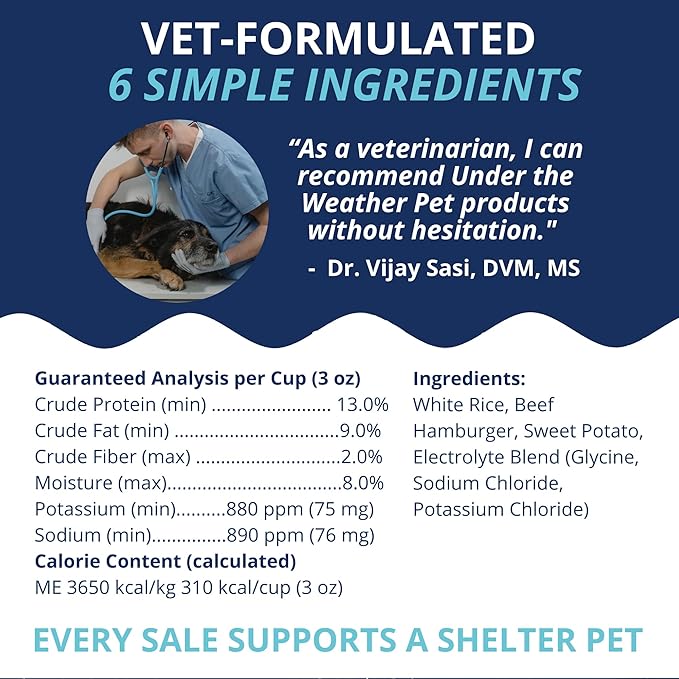 Under the Weather Bland Diet for Dogs | Easy to Digest for Sick Dogs |Always Be Ready| Contains Electrolytes - Natural Freeze Dried 100% Human Grade Meats| 1 Pack- Rice, Hamburger & Sweet Potato - 6oz
