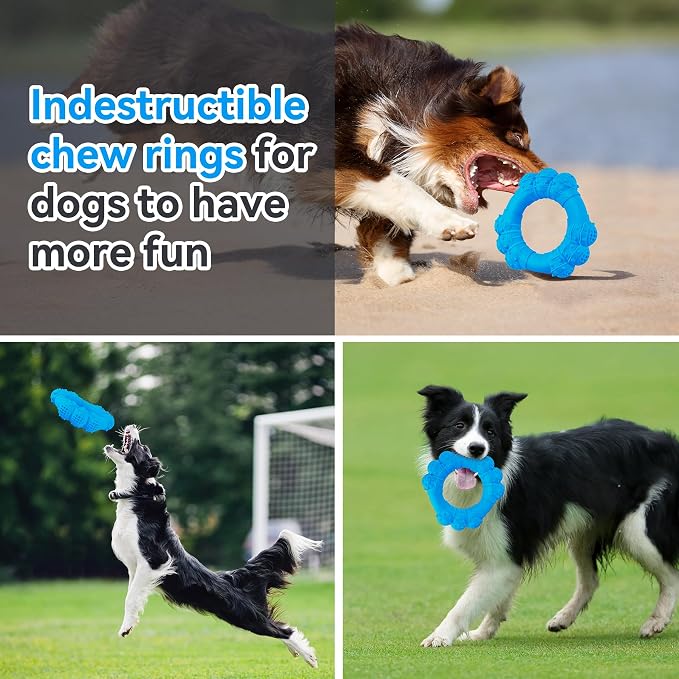 Indestructible Dog Chew Ring Toys for Aggressive Chewers, Super Chewer Toy for Medium Large Dogs, Puppy Teething Rings for Relax, Interactive Dogs Toy, Heavy Duty Dog Teething Toys