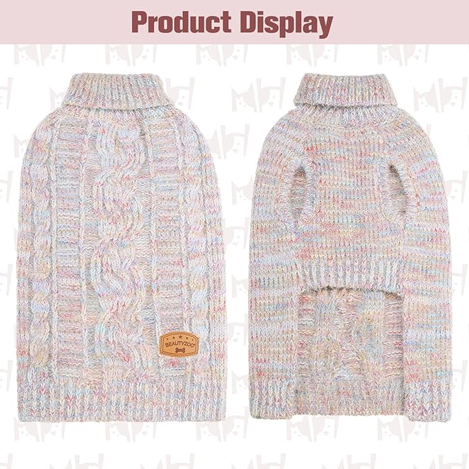 BEAUTYZOO Small Dog Sweater -Turtleneck Pullover Classic Cable Knit Fuzzy Winter Coat Dog Cold Weather Clothes for Small Medium Dogs Puppy Girl Boys(Gradient Beige, L)
