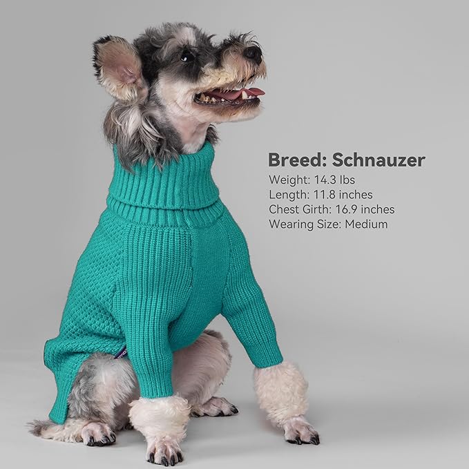 cyeollo Stretchy Fleece Dog Sweater, Knit Sweaters for Small Dogs Girl Warm Turtleneck Doggy Sweatshirt with Sleeves Fall Winter Pullover Cold Weather Dog Clothes, Aqua Green S