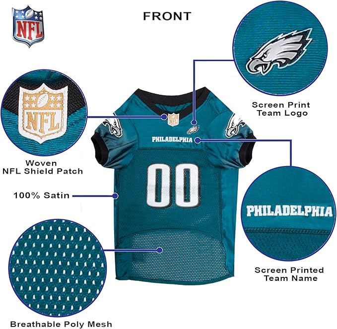 Pets First NFL Philadelphia Eagles Dog Jersey, Size XX-Large, Football Shirt Costume for Pet, Dog Sports T-Shirt, NFL Team Clothing for Cats, Licensed Pet Apparel Available in 7 Sizes and 32 Teams