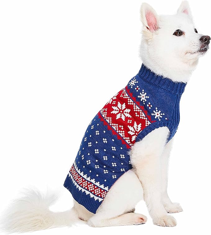 Blueberry Pet Christmas Snowflake Dog Sweater in Navy Blue, Back Length 12", Pack of 1 Clothes for Dogs