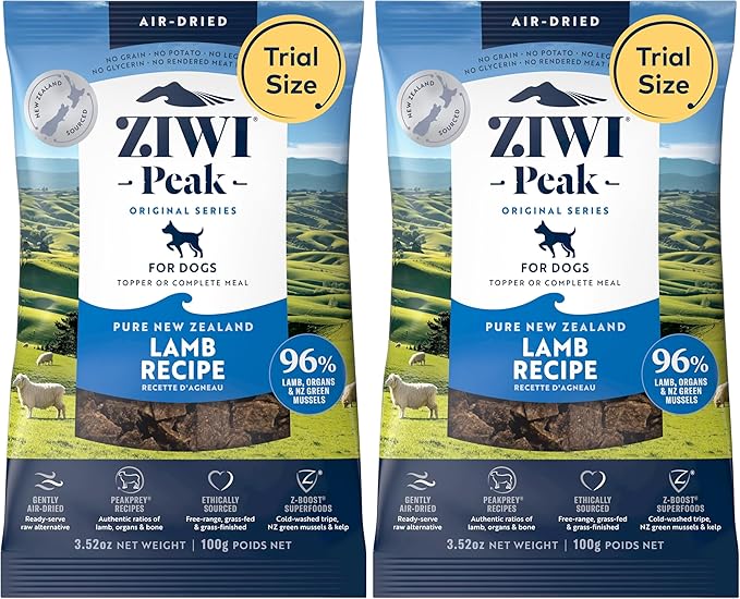 ZIWI Peak Air-Dried Dog Food – Lamb - All Natural, High Protein, Grain Free, Limited Ingredient w/Superfoods (3.5oz) (Pack of 2)
