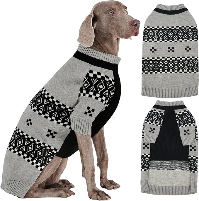 ROZKITCH Dog Sweaters for Cold Weather, Warm Knit Winter Clothes, Turtleneck Pet Sweater for Medium Breeds Bulldog Vizsla English Bulldog Grey XL