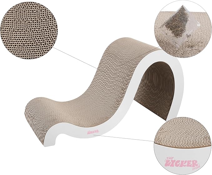 THE LICKER STORE CSR1013B Kona 27" Modern Cardboard Double-Sided Wave Cat Scratcher with Catnip, Cloud