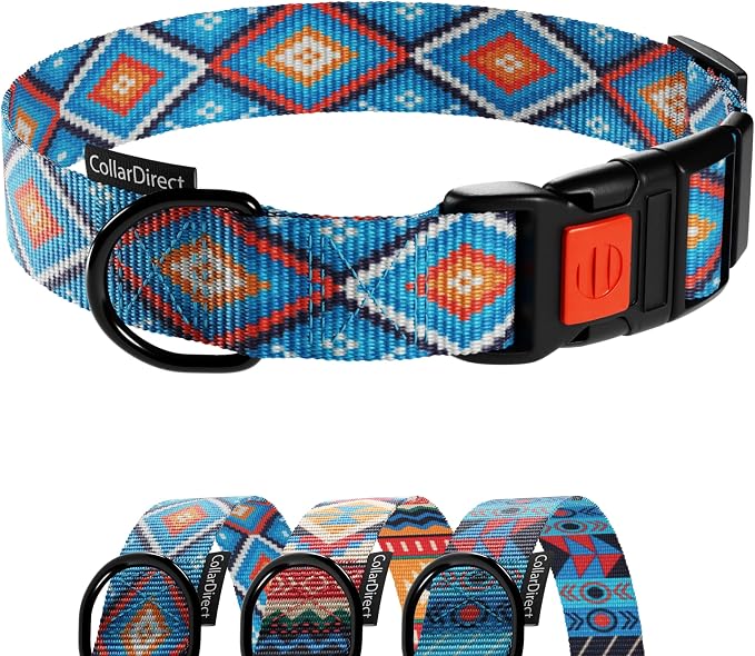 CollarDirect Nylon Dog Collar with Buckle Tribal Pattern Puppy Adjustable Collars for Dogs Small Medium Large (Pattern 3, Neck Fit 7"-11" with Metal Buckle