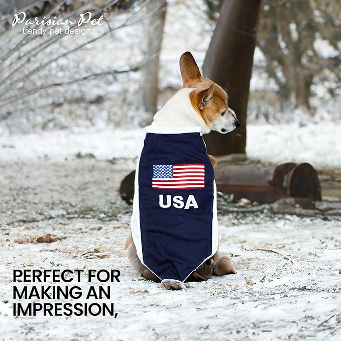 Parisian Pet Dog Jersey – Embroidered USA Mesh Fabric Soccer & Sportswear – Lightweight Basketball Football Olympic Pet Clothes for Medium Dogs - M