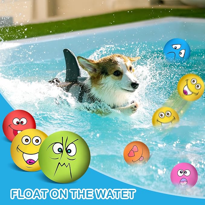 3.14" Squeaky Dog Toys Funny Smile Face Chewing Latex Rubber Soft Fetch Play Interactive Squeaky Dog Balls for Puppy Small Medium Pet Dog (6PCS)