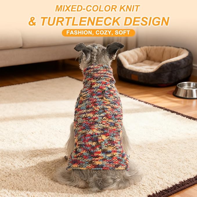 BEAUTYZOO Small Dog Sweater -Turtleneck Pullover Classic Cable Knit Fuzzy Winter Coat Dog Cold Weather Clothes for Small Medium Dogs Puppy Girl Boys(Multi-Black, S)