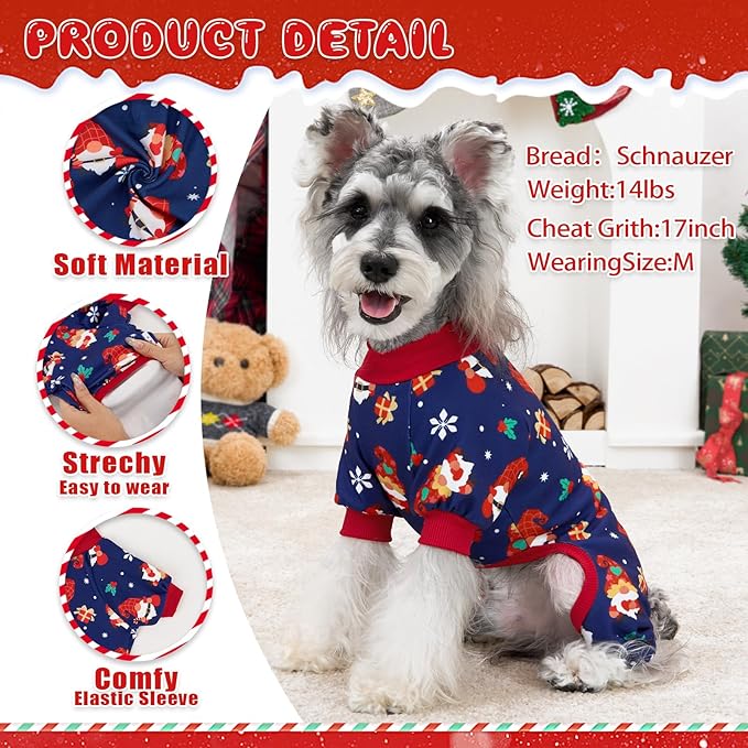 XPUDAC 4 Pack Dog Christmas Pajamas Stretchy Dog Clothes for Small Medium Dogs Girl Boy Christmas Puppy Outfit Pet Jumpsuits Pjs Winter Cat Costume, M