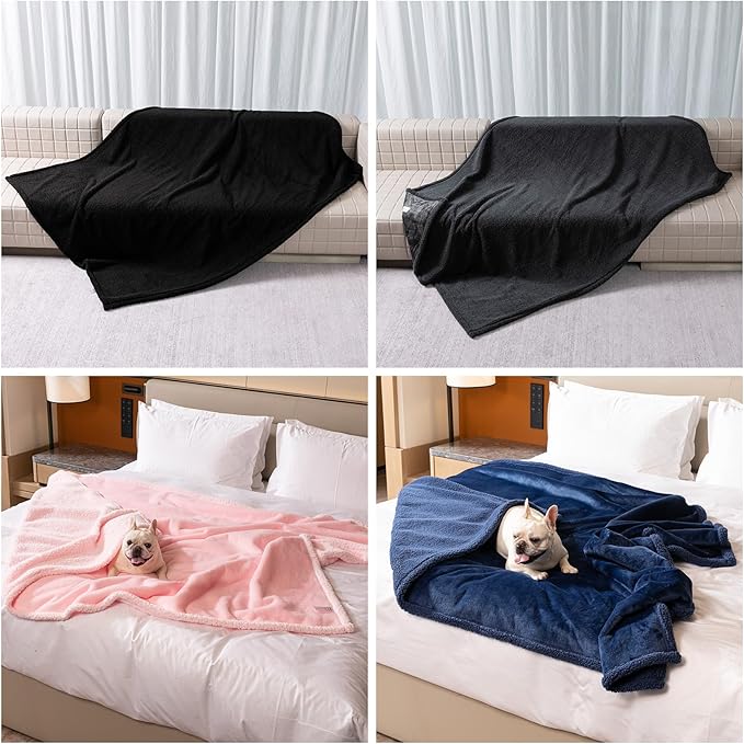 Maidewow Waterproof Pet Blankets for Medium Dogs Small Cats Black Calming Pets Sherpa Blanket Fluffy Bed Sofa Couch Covers Puppy Leakproof Washable Cover for Warm-Black,M-57x40in