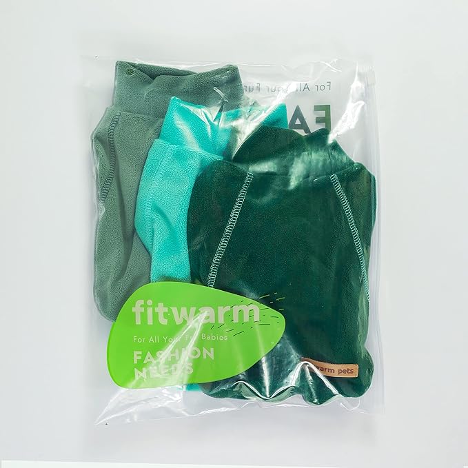 Fitwarm 3 Pack Fleece Dog Sweater, Turtleneck Dog Sweatshirt, Dog Winter Clothes for Small Dogs Boy Girl, Pet Pullover Jumper, French Bulldog Apparel, Dark Green, Teal Green, Olive Green, XL