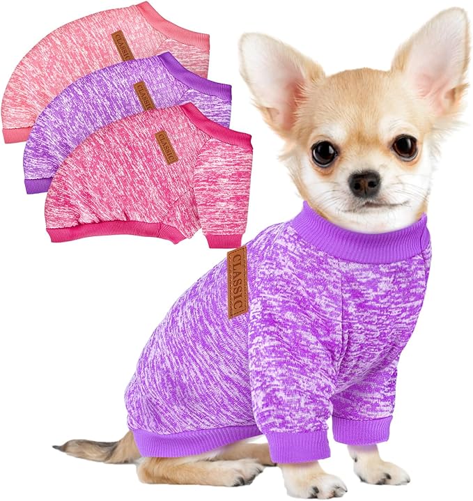 3 Pack Dog Sweaters for Small Dogs Girl Boy Winter Fleece Clothes Warm Soft Dog Sweatshirt Outfit for Dogs Cats Pet Apparel (Pink+Rose+Purple, X-Large)