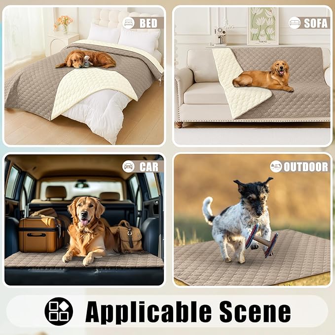 Smiry Waterproof Dog Bed Cover Blanket, Soft Reversible Pet Blanket, Washable Leakproof Cats Dogs Couch Cover for Sofa, Couch, Furniture, Plaid (82x102 Inch, Taupe/Beige)
