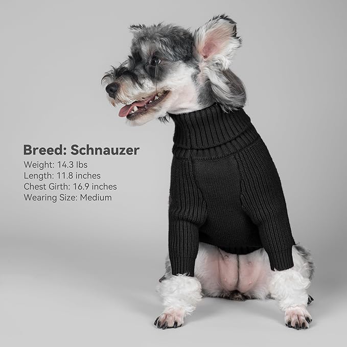 cyeollo Small Dog Sweater, Warm Stretchy Sweaters for Small Dogs Boy, Pullover Knitted Thermal Winter Big Dog Clothes with Sleeves Turtleneck Pet Beagle Border Collie Apparel, Black L