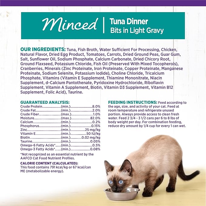 Wellness Complete Health Minced Adult Wet Cat Food, Natural, Protein-Rich, Grain Free, 3 Ounce, 24 Pack, (Tuna Entrée)