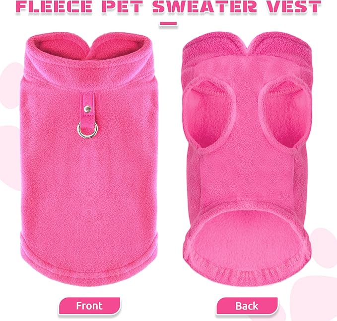 PETCARE Small Dog Sweater Cat Fleece Vest Soft Dog Jacket with Leash O-Ring Fall Winter Warm Pet Pullover Coat Puppy Clothes for Small Dogs Cats Chihuahua Apparel Shih Tzu Costume, Hot Pink