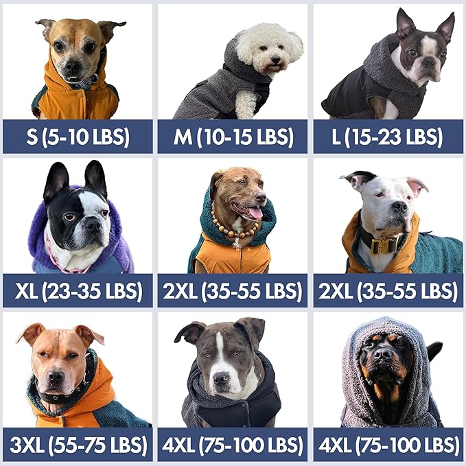 Spark Paws Reversible Fleece Dog Jacket, Hooded Sweater Vest, Warm Coat for Winter - Suitable for Small Medium Large XL XXL Dogs - Orange and Green - XL