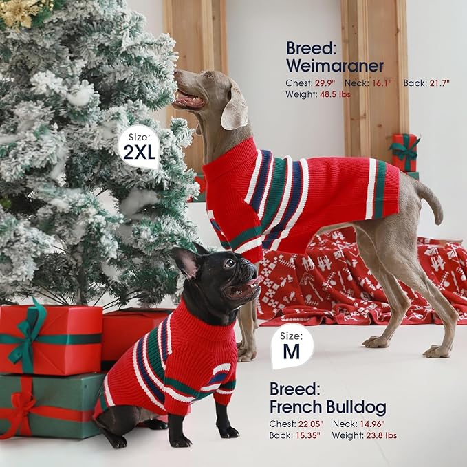 IECOii Dog Sweater,Medium Dog Sweater,Dog Sweaters for Medium Dogs Girl Boy,Turtleneck Sweaters for Medium Size Dog,Warm Knit Dog Christmas Sweater for Pug,Dachshund Sweaters,Red Dog Sweater,M