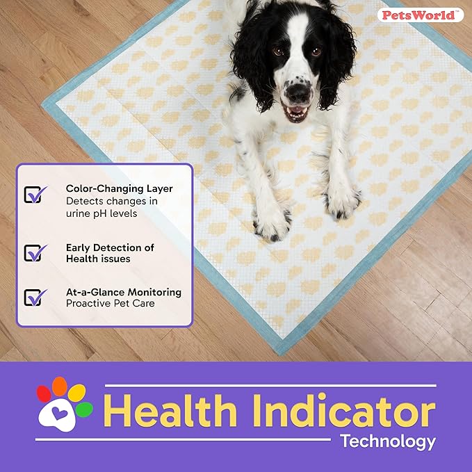 PETSWORLD Giant Dog Potty Pads, Odor-Eliminating, 36" x 36", Ultra Absorbent 5-Layer Leak-Proof Training Pads for Dogs & Cats (36x36 Health Indicating, 100 Count)