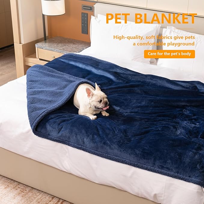Maidewow Dark Blanket for Dogs on Couch Blue Pets Blankets Reversible Fluffy Pet Bed Cover Puppy Blankets Mats Leakproof Sofa Couch Washable Cover Cat Doggie Blanket for Warm-Navy Blue,XL