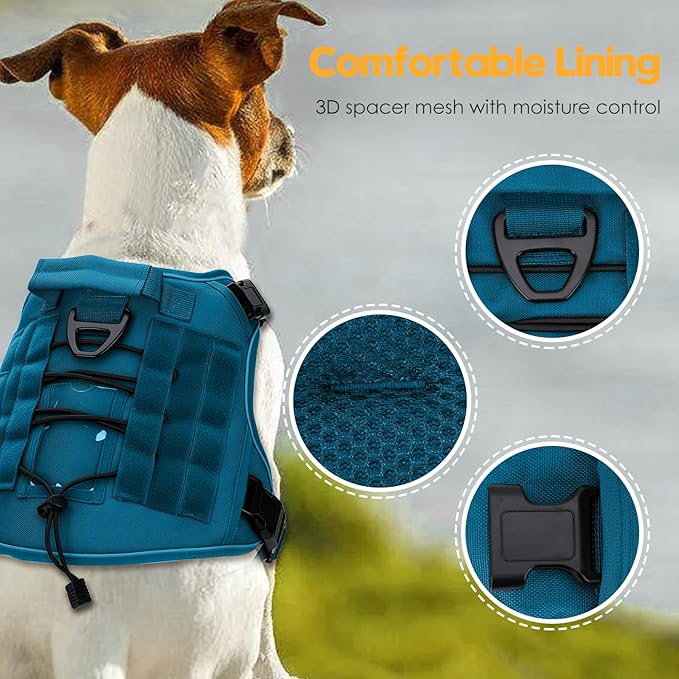 Heavy-Duty Tactical Dog Harness for Large Dogs, No Pull Adjustable Reflective Pet Vest with Molle System, K9 Military-Grade Control for Service Training, Outdoor & 10+ Breeds, Blue, Large