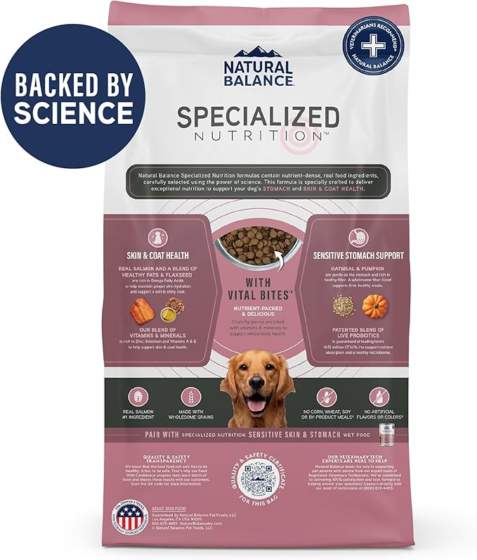 Natural Balance Specialized Nutrition Dry Dog Food with Salmon and Oatmeal for Dogs, Sensitive Skin & Stomach Dog Food, Natural Ingredients with Added Vitamins & Minerals - 3.5 lbs