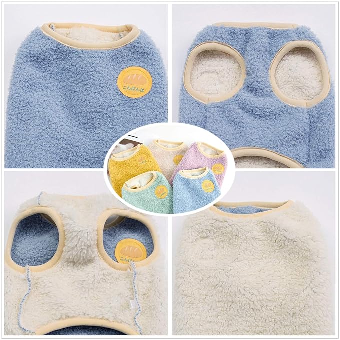 Warm Plush Dog Vest for Winter Soft Fleece Lining Sweater for Small dog Cat Cute Puppy Kitten Clothes Blue 16