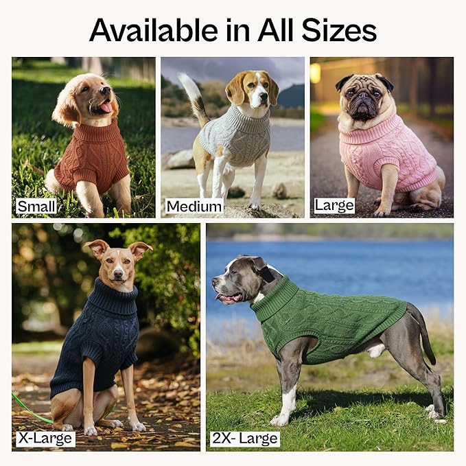 Parisian Pet Unisex Dog Sweaters - Pull Over, Turtle Neck Gray Dog Sweater - Cable Knit Thick Pet Sweater - Fall, Winter Doggy Clothes - Flexible Arm Holes Large Dogs Sweaters - 2XL