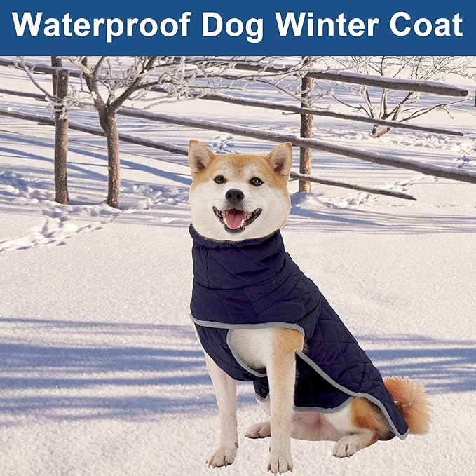 Dog Winter Coat with Harness, Reflective Windproof&Waterproof Fleece Jacket for Cold Weather, Dog Pullover Jumpsuit Snowsuit for Small Medium Large Dogs, Navy S