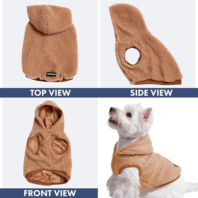 Spark Paws Fleece Dog Jacket, Hooded Sweater Vest, Warm Coat for Winter - Suitable for Small Medium Large XL XXL Breeds - Brown - 4XL